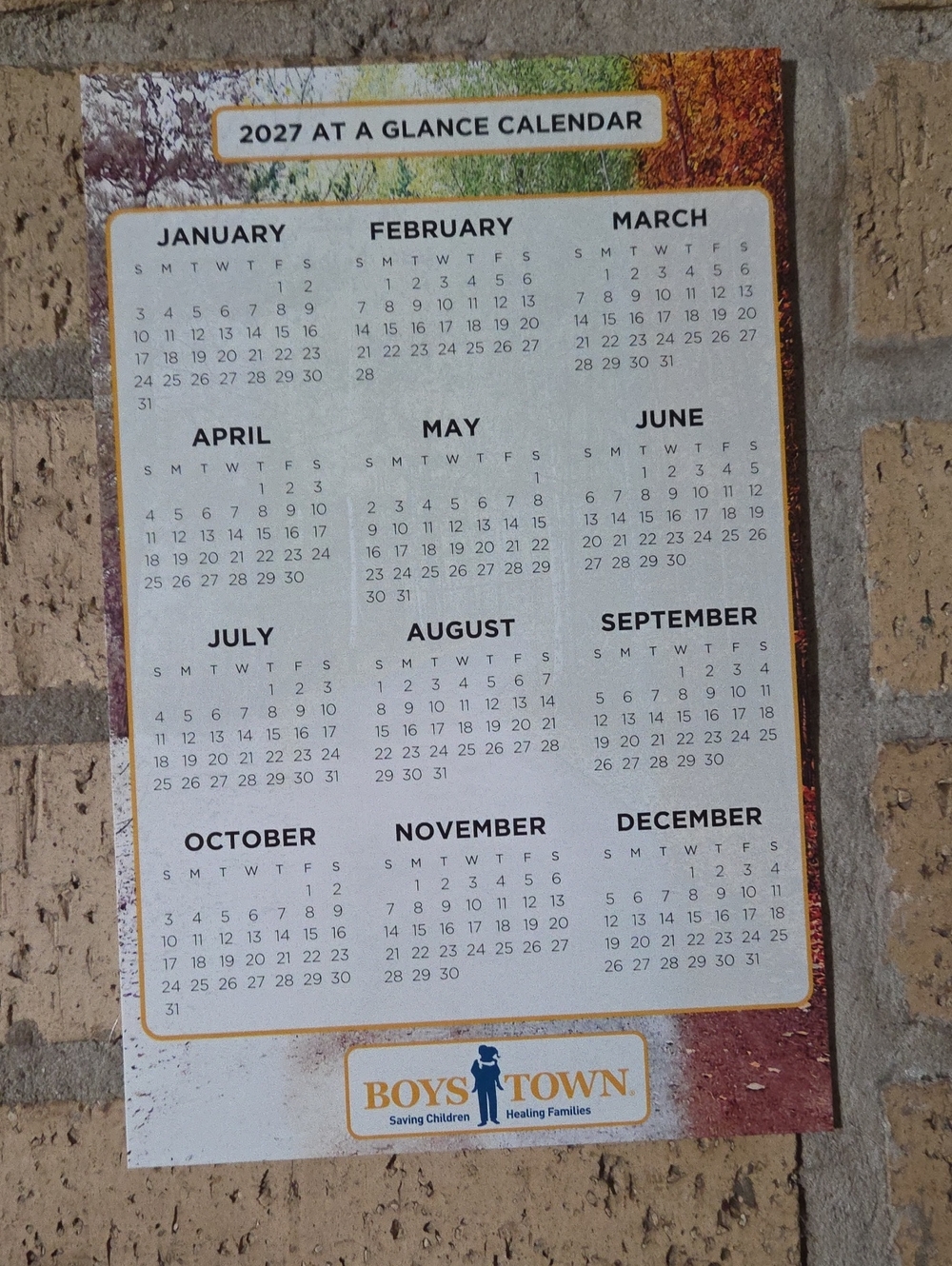 2027 At A Glance Calendar with Holidays and Notes on Back